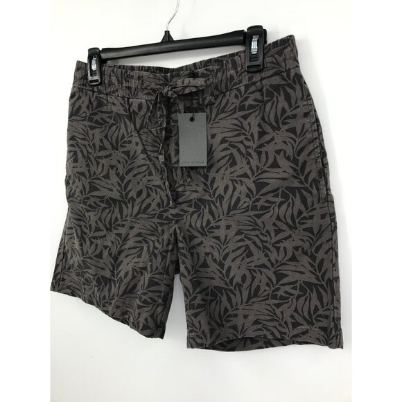 John Varvatos Daryl Leaf Print Cotton Hemp Drawstring Short Licorice Sz 30 NEW - Picture 2 of 7
